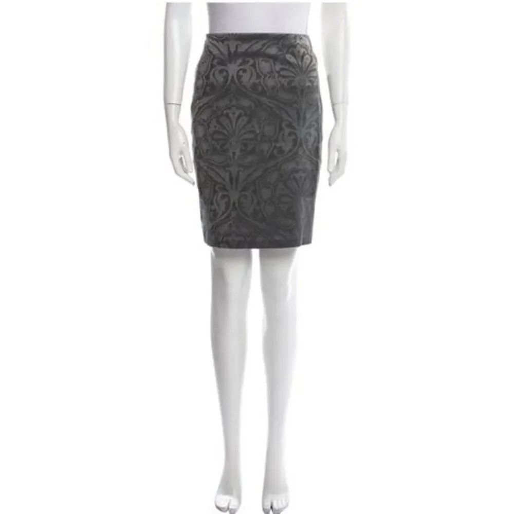 Allsaints Authentic Solid Gray Printed High Waist Knee Length Pencil Skirt 4 S
